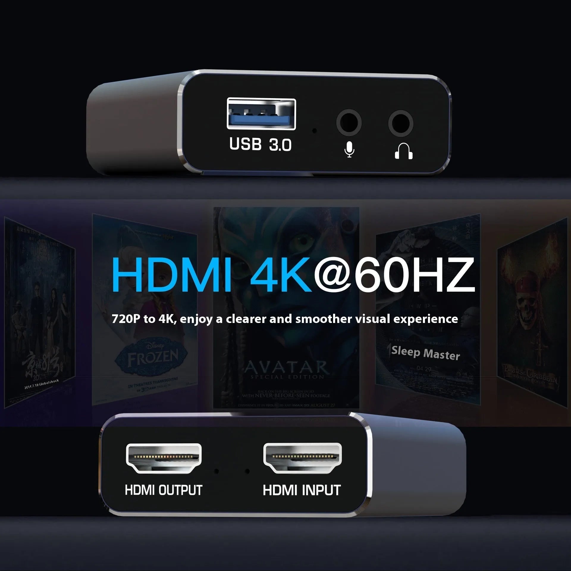 Black MS2131 chip 4K gaming set-top box with USB data collection port
