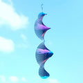 Rotating metal wind runner garden pendant in spiral shape, silver and colourful options