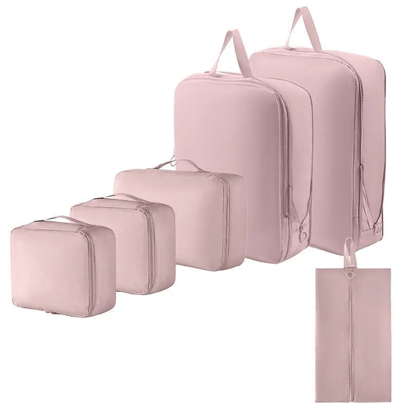 Travel buggy bag memory cloth six-piece compressed clothing luggage set in solid colours for leisure travel