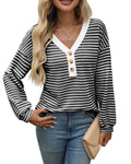 Women's V-neck pullover top with patchwork detailing in polyester fabric, loose street fashion style
