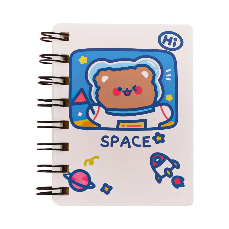 Astronaut themed pocket notebook showing 10.5 x 8 cm dimensions with space decoration