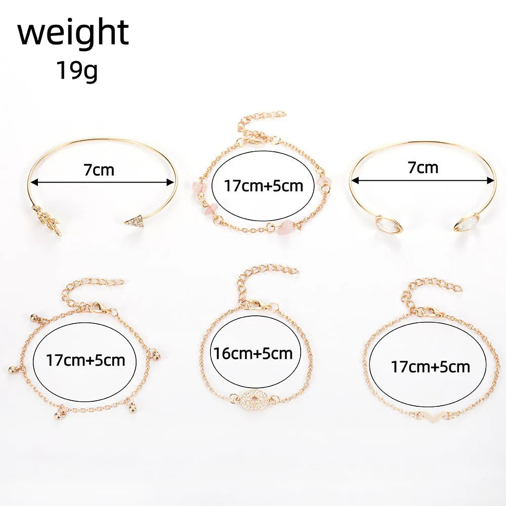 Women's gold jewellery bracelet set with arrow and water drop shapes on zinc alloy