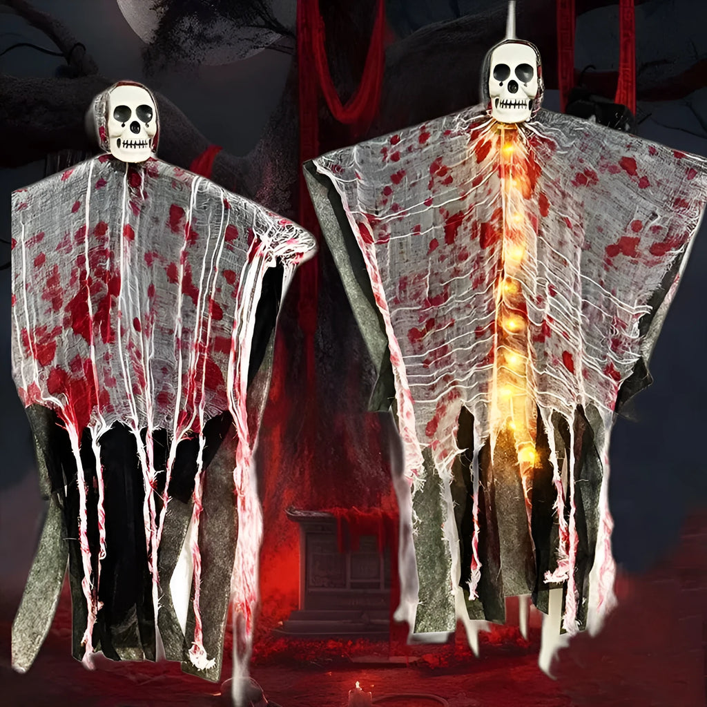 Blood-dyed luminous skull hanging ghost Halloween plastic ornament for outdoor decoration.