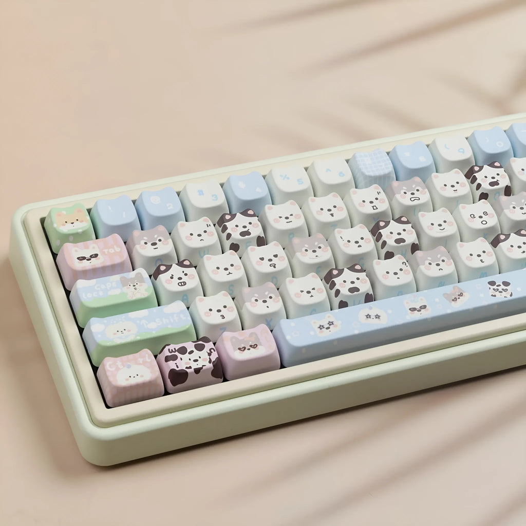Colourful cat and puppy themed mechanical keyboard PBT keycap set with sublimation printing