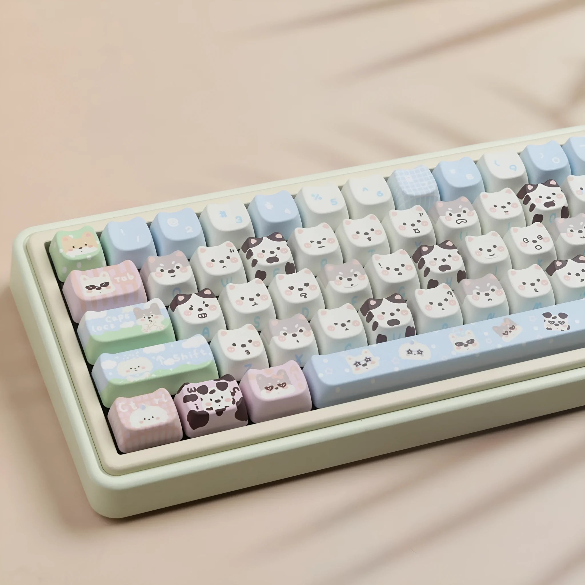 Colourful cat and puppy themed mechanical keyboard PBT keycap set with sublimation printing
