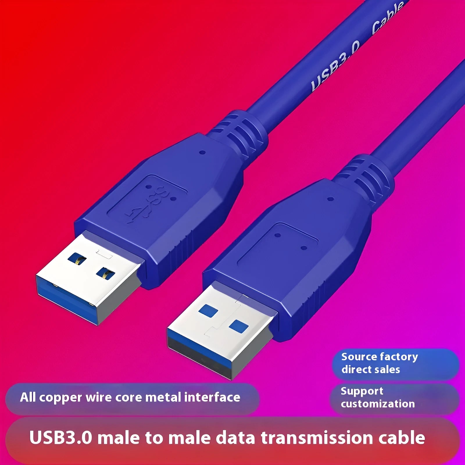 USB 3.0 data cable with nickel-plated connectors for external hard drives, shown in multiple available lengths.