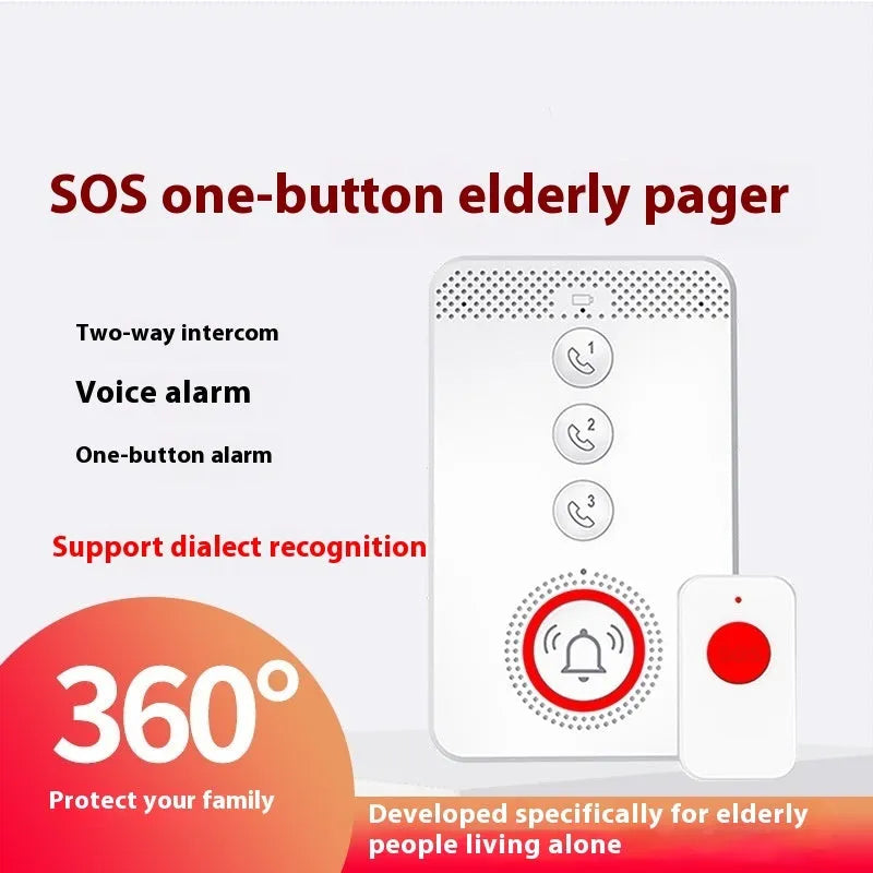 White elderly emergency alert device with buzzer and three emergency buttons for home safety