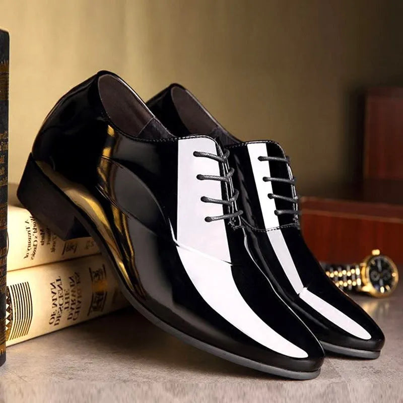 Men's black and brown business formal shoes with pointed toe and artificial PU upper