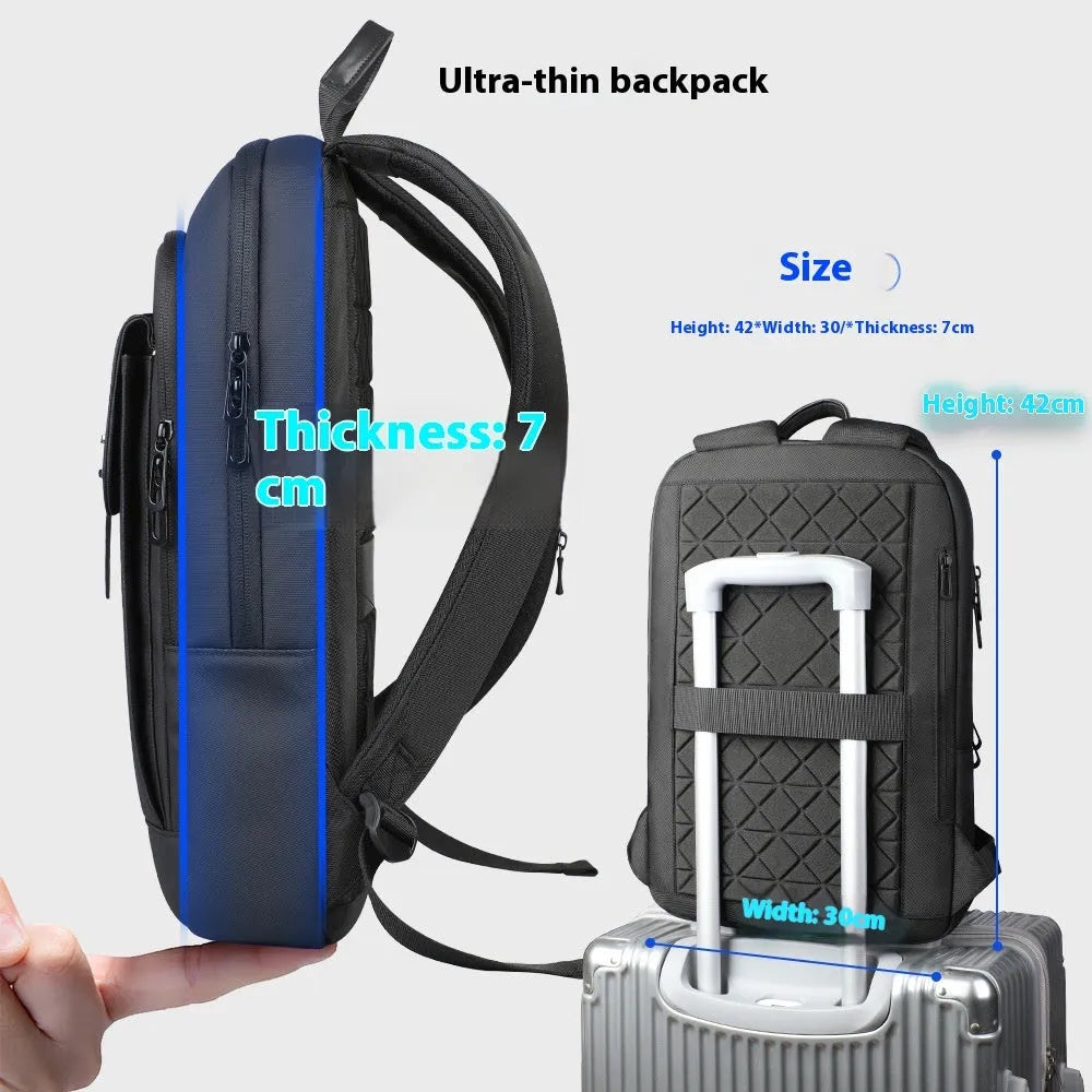 Solid black Oxford cloth backpack with wear-resistant sewing for business commuting