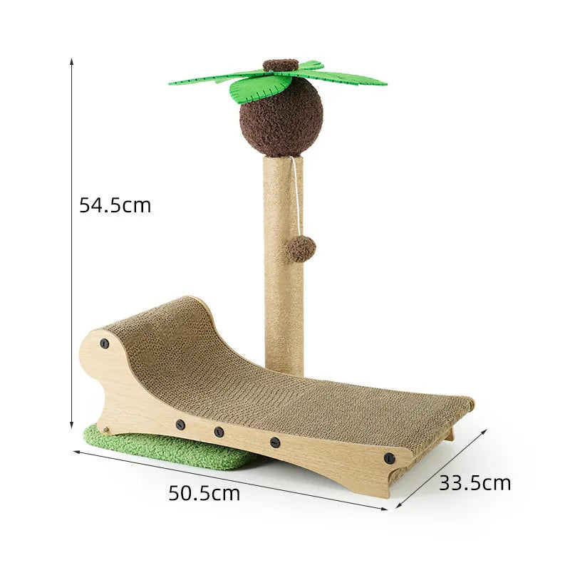 Wooden beach chair shaped cat climbing frame with integrated hemp mat scratch board.