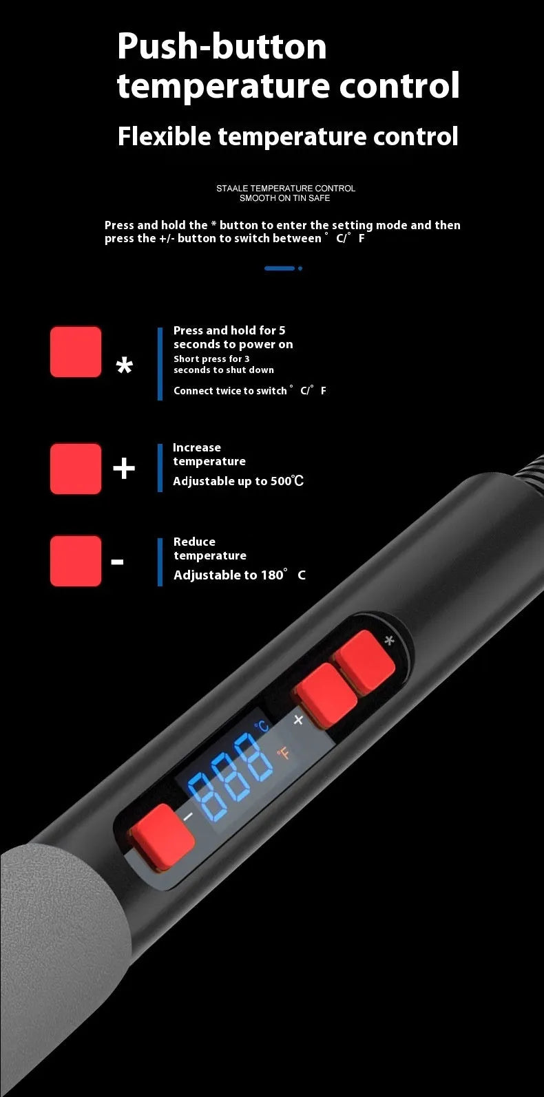 Grey 90W electric soldering iron with ceramic heating core, five tips, sponge, and tin wire for electronic repairs