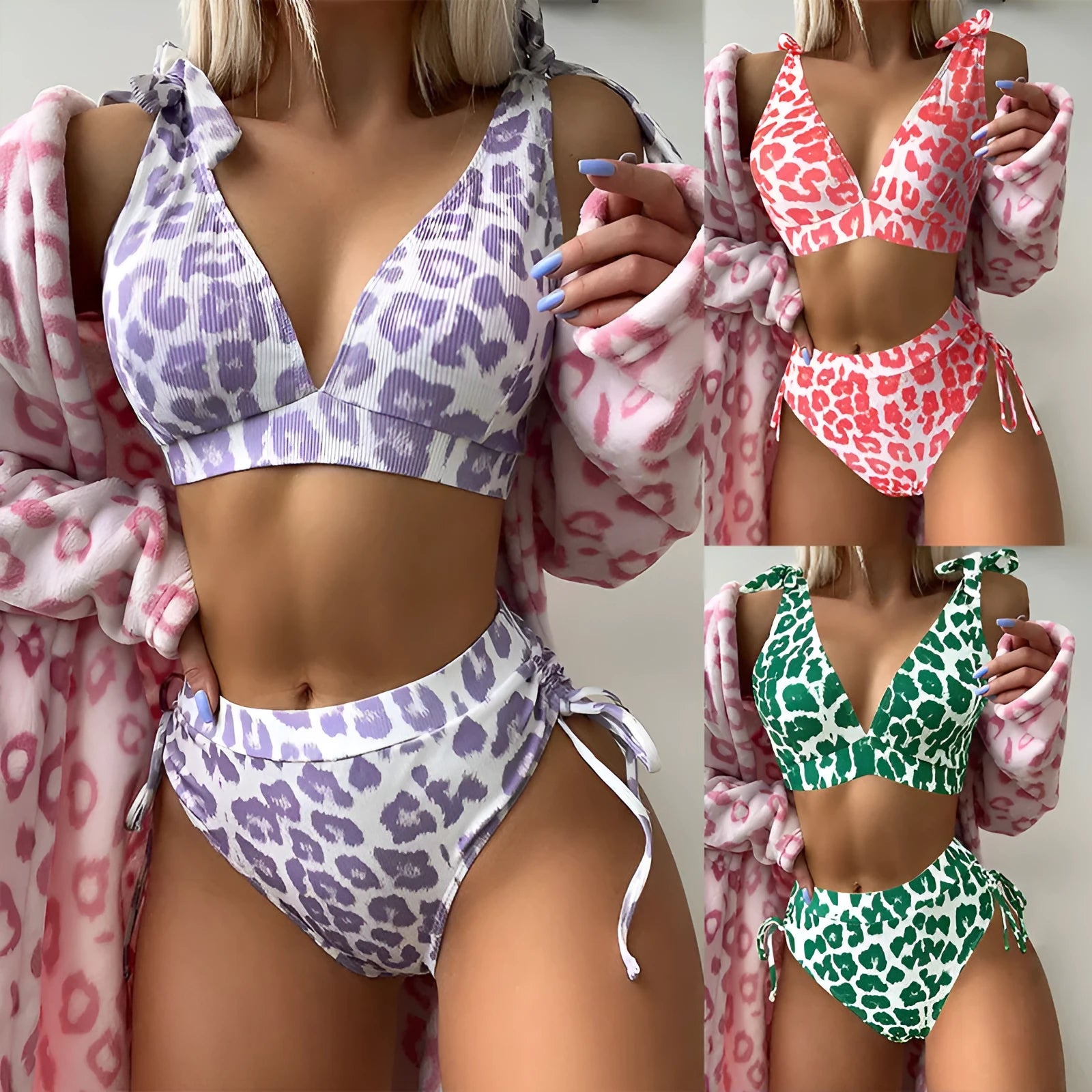 Women's printed lace-up high waist suit in leopard print colour option showing front detail
