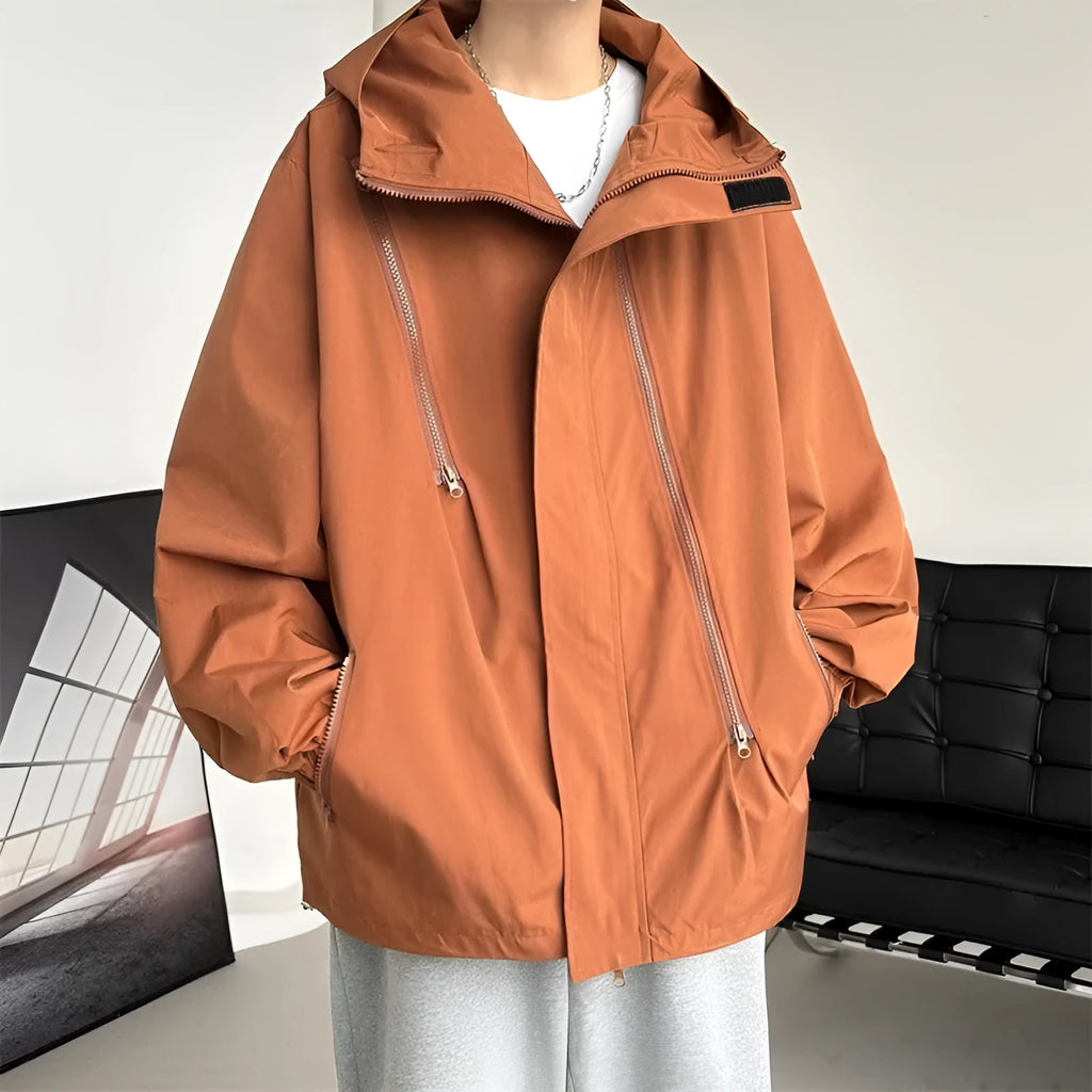 Men's waterproof windproof outdoor sports shell jacket autumn mountaineering solid colour polyester long sleeve side pockets