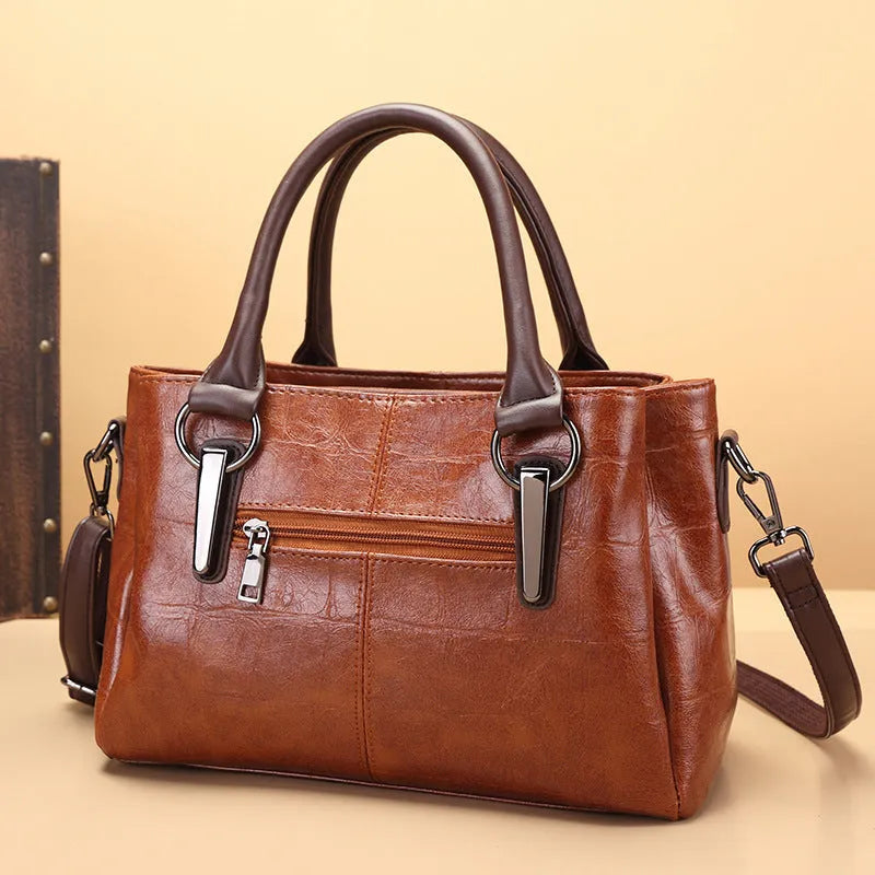 Retro contrasting colour PU shoulder bag with horizontal square shape and single strap