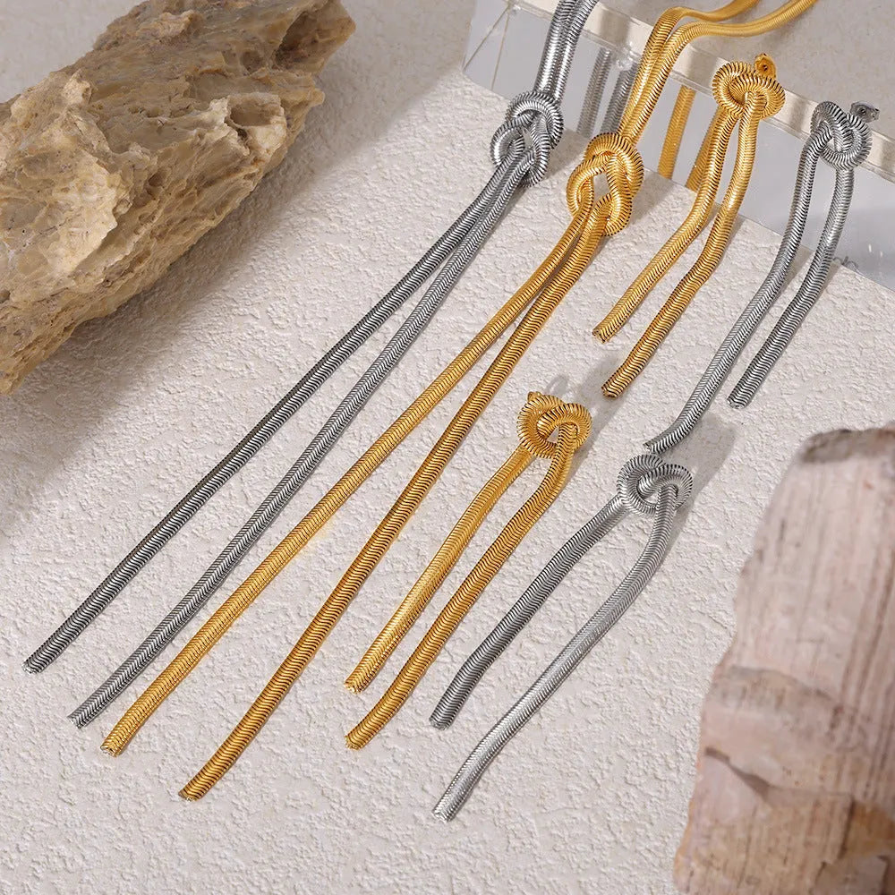 Gold knotted tassel snake chain necklace and matching earrings set