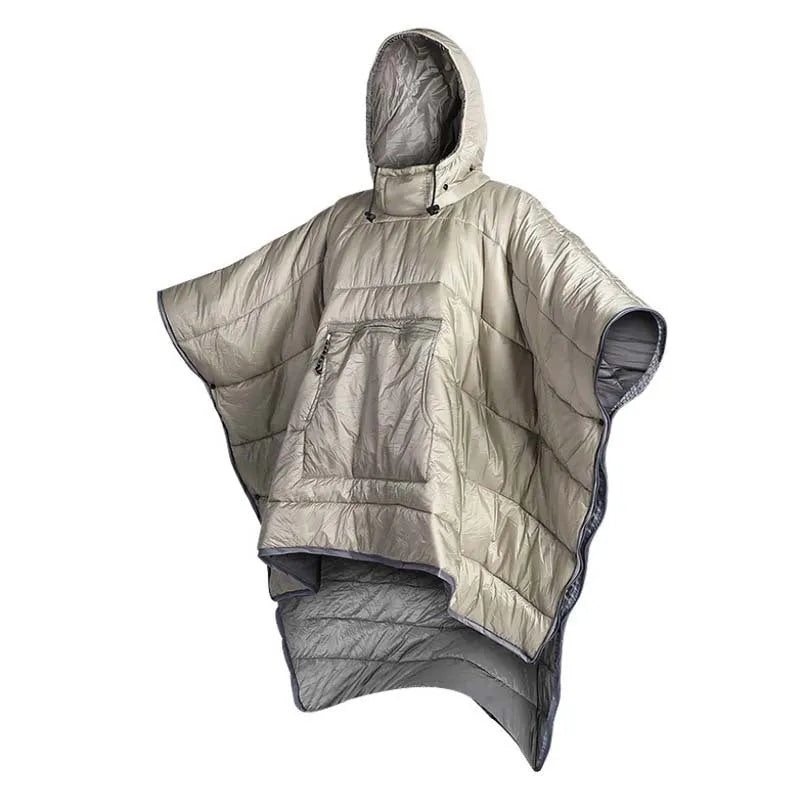 Army green outdoor cloak sleeping bag convertible to wearable blanket for camping