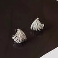 Women's geometric zircon earrings with platinum electroplated finish and clean line design