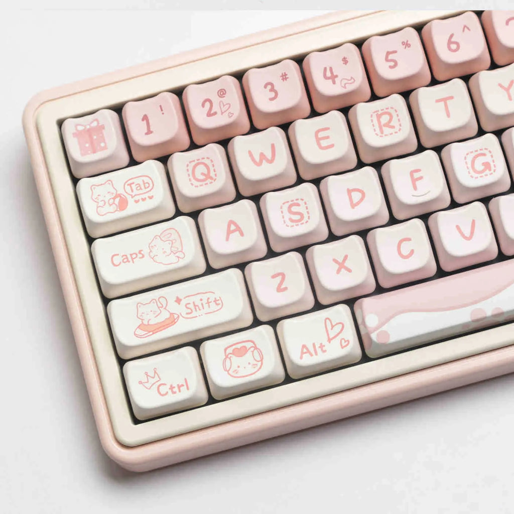 Full set of PBT mechanical keyboard keycaps showing uniform 26mm size and textured surface