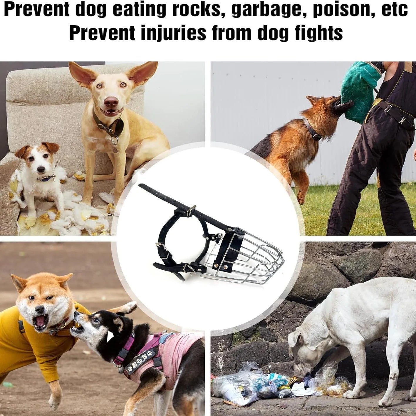 Black metal dog muzzle for golden retriever or German shepherd breeds