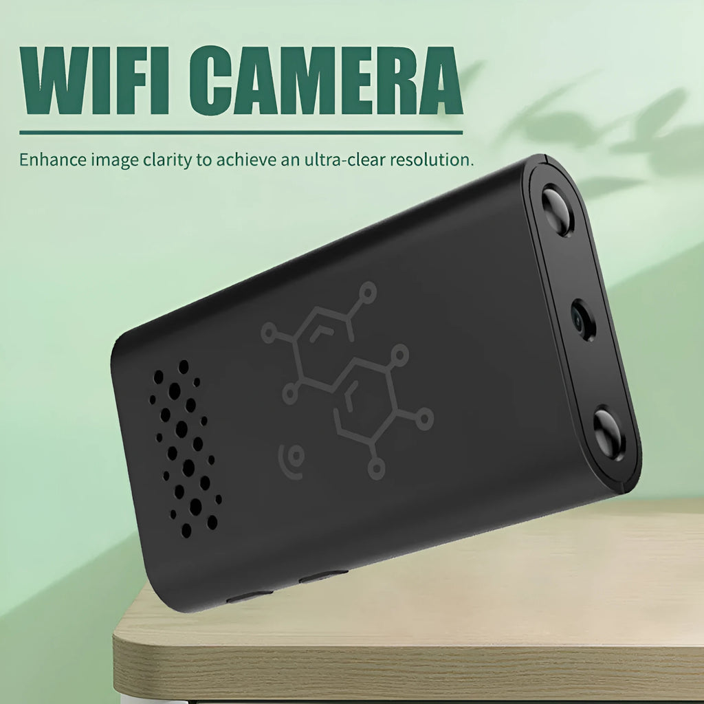 Black indoor security camera with 1080p HD video for baby monitoring and WiFi mobile connectivity