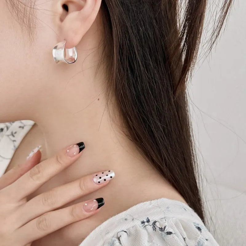 925 silver wide irregular curved ear studs 12x17.5mm electroplated finish for women