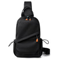 A black men's single shoulder crossbody bag made from polyester fabric.
