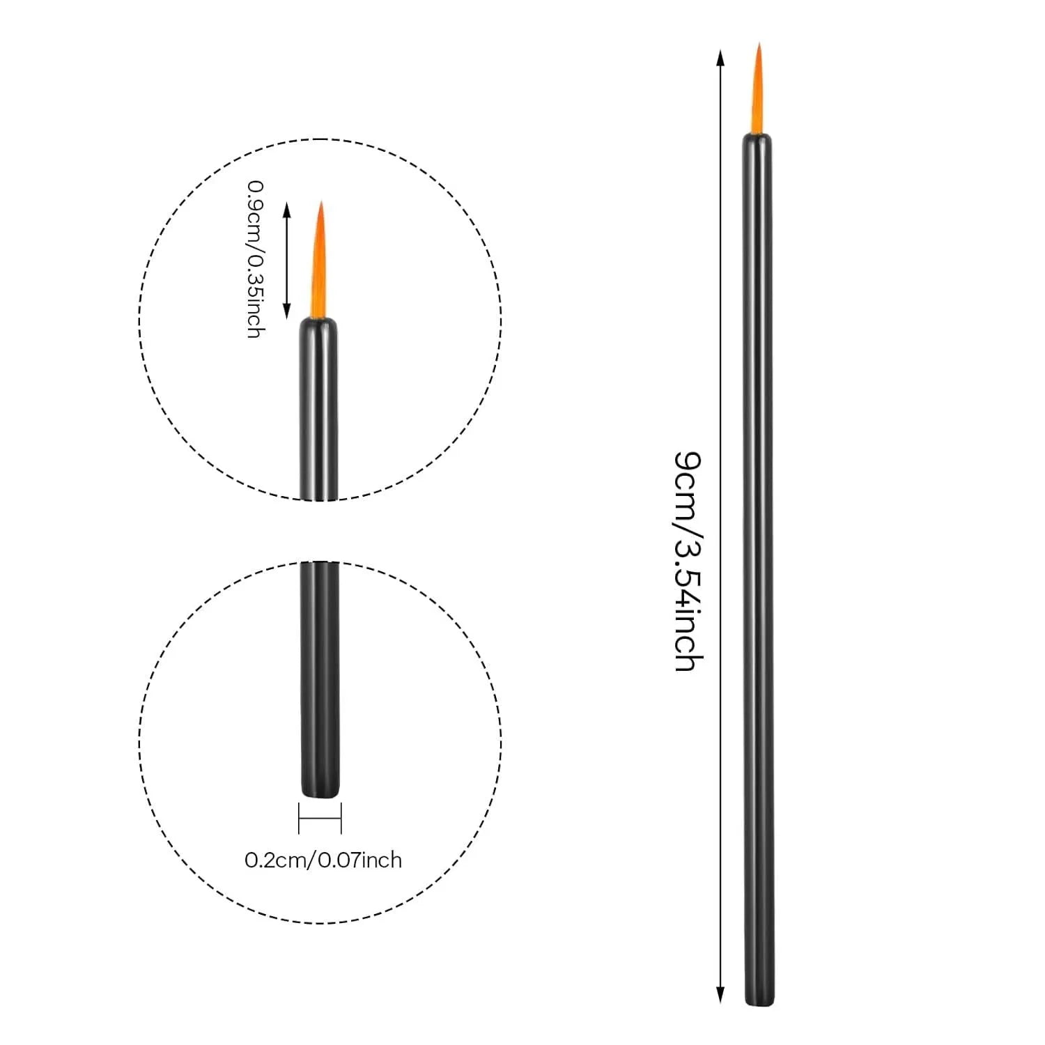 Pack of 100 black disposable eyeliner brushes with fine pointed tips and plastic sleeves