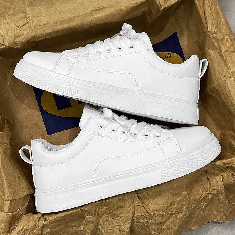 Men's Korean-style low-top casual sneakers in breathable design with round toe and flat rubber sole