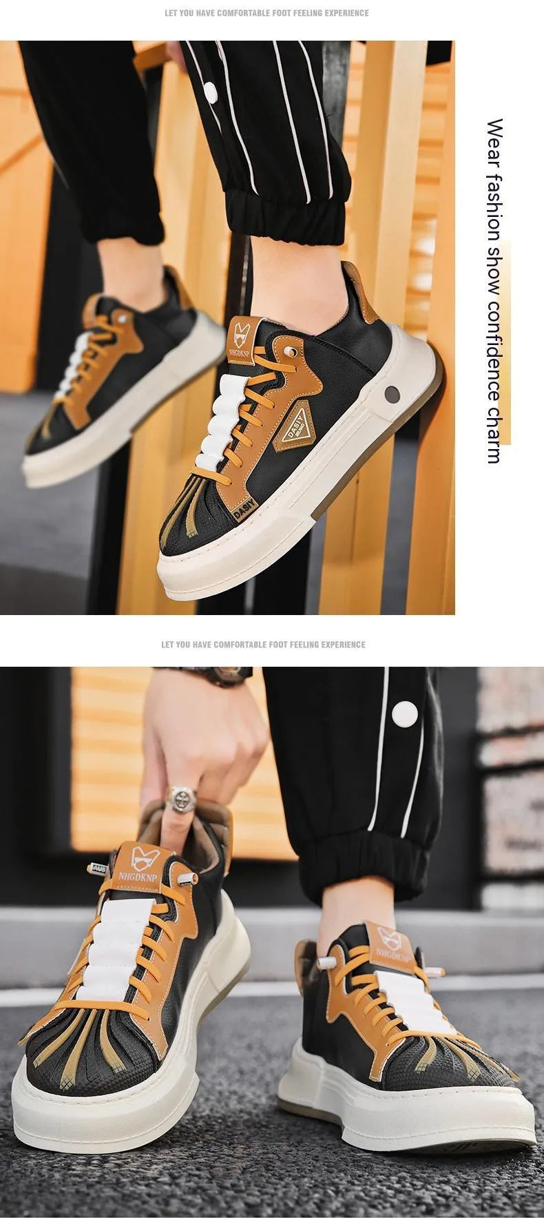 Men's beige low-top sneakers with elastic band closure and mesh lining