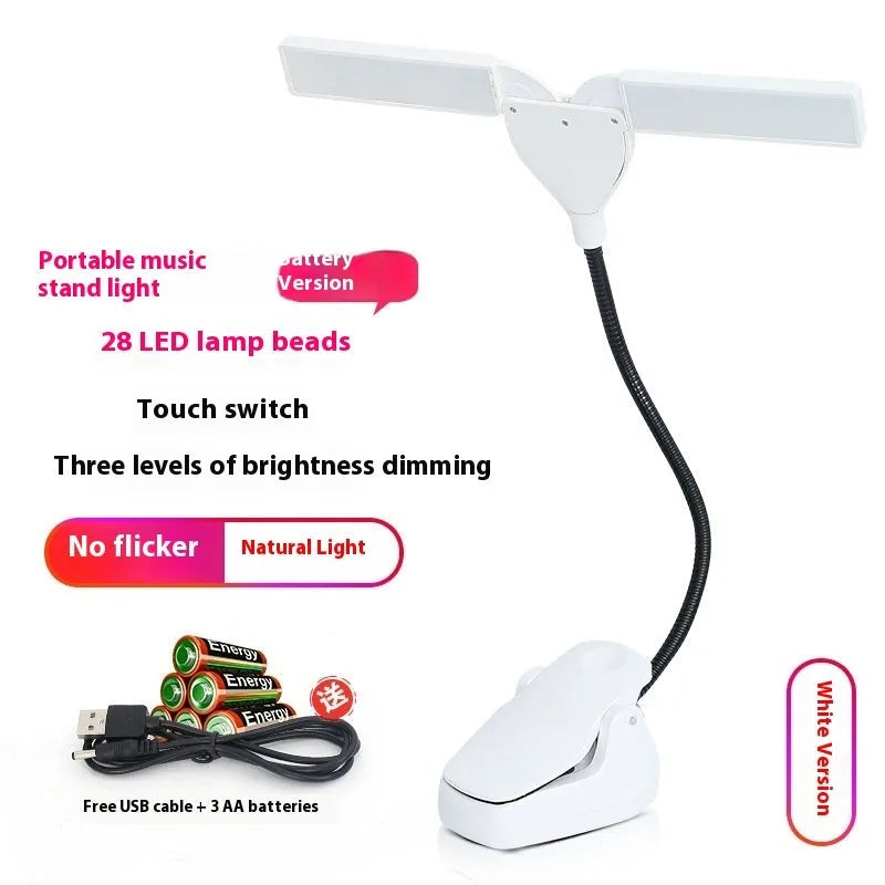 Rechargeable black music stand lamp with 28 LEDs and adjustable neck