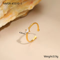 Open ended stainless steel heart ring with geometric design and inlaid zircon stones