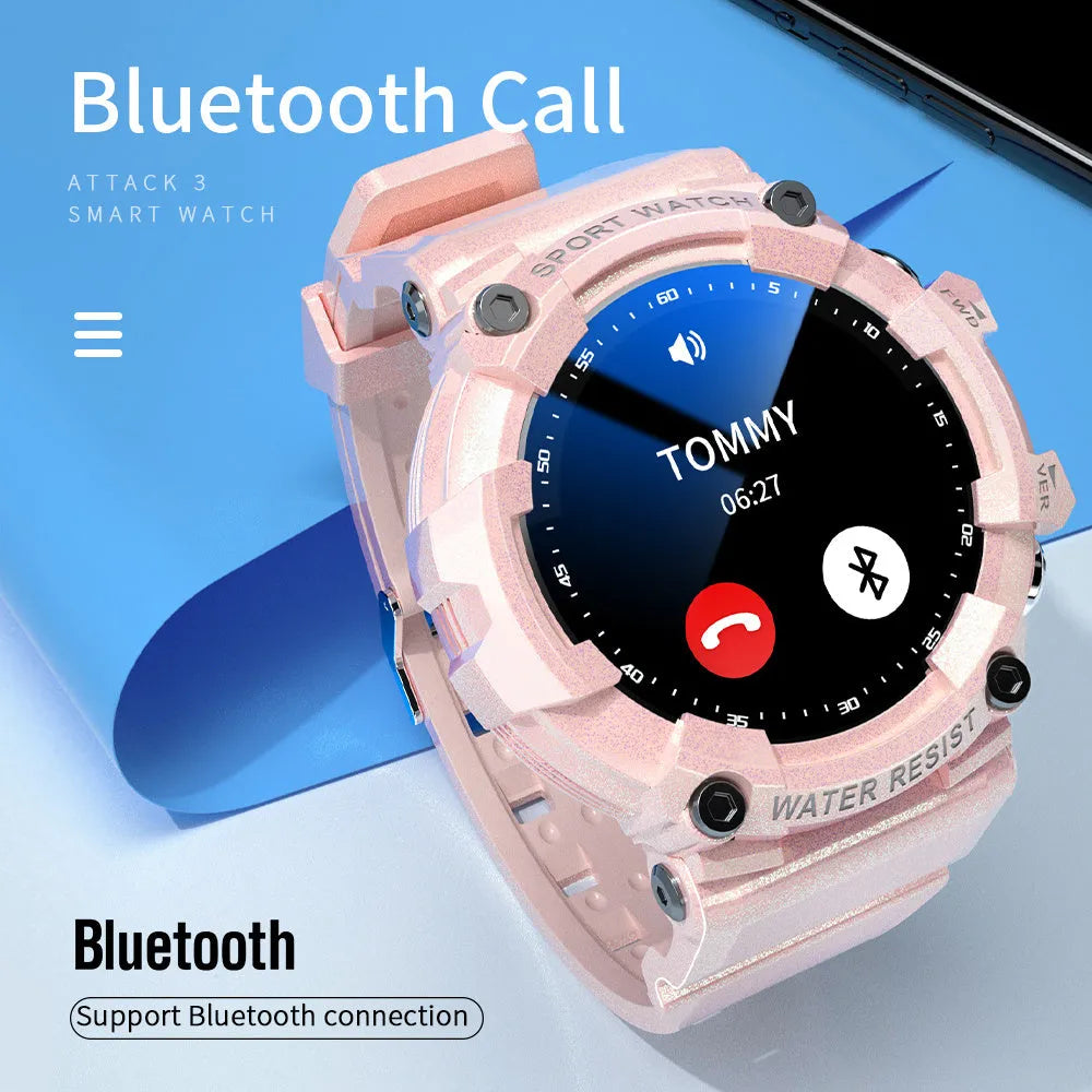 IP67 waterproof smart sports watch with round colour screen showing health metrics