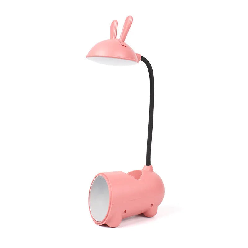 Cartoon style USB-powered desk lamp with pen storage compartment in dark blue colour