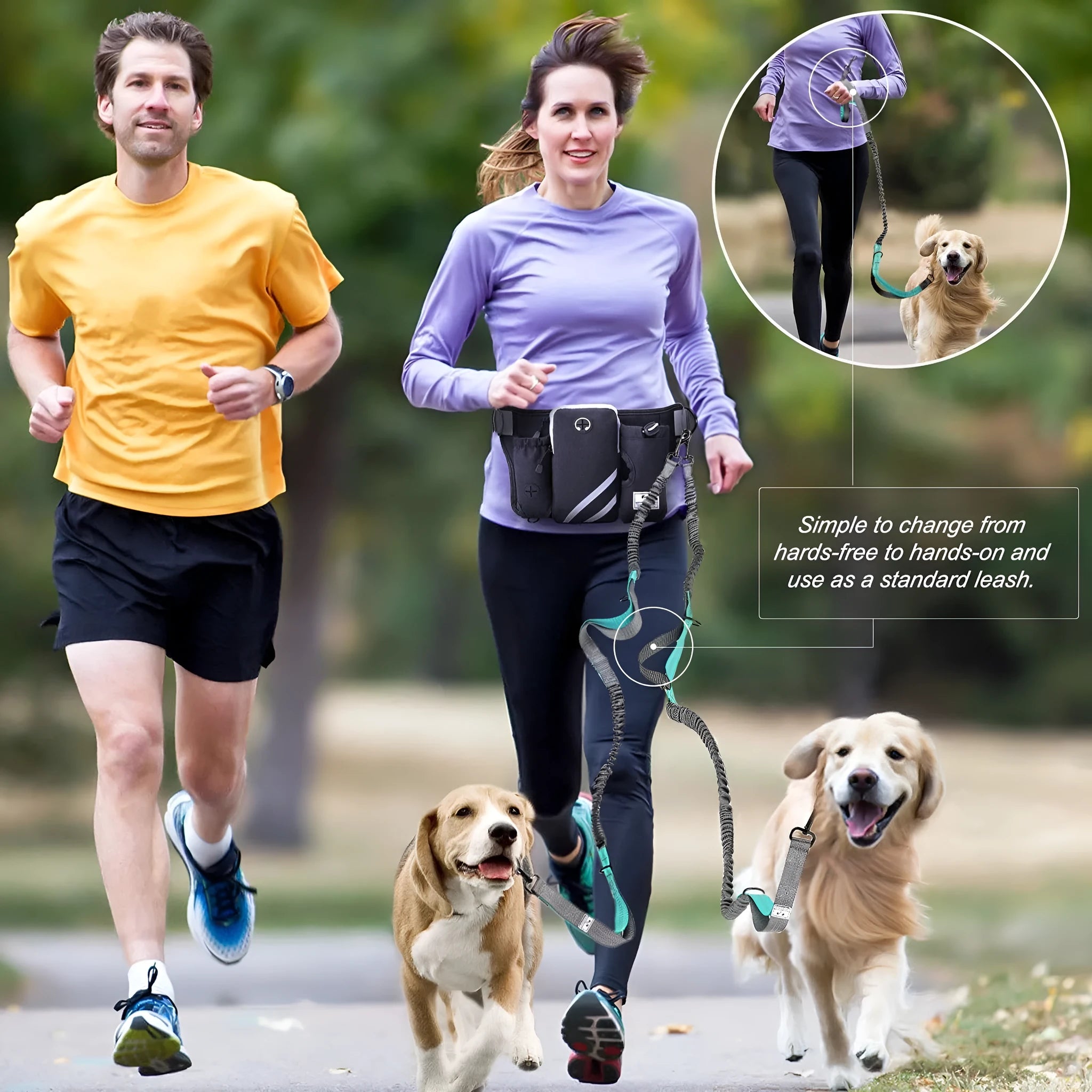 Black outdoor pet training waist bag with matching nylon leash and collar set for dog walking