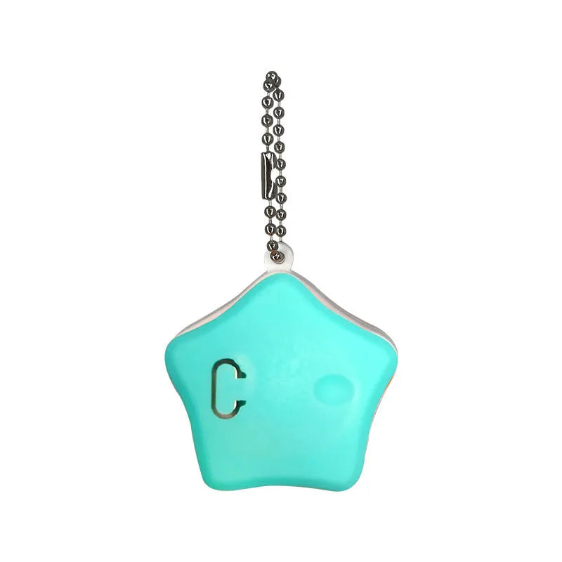 Blue and orange silicone rechargeable pendant light for pet collars, showing LED on.
