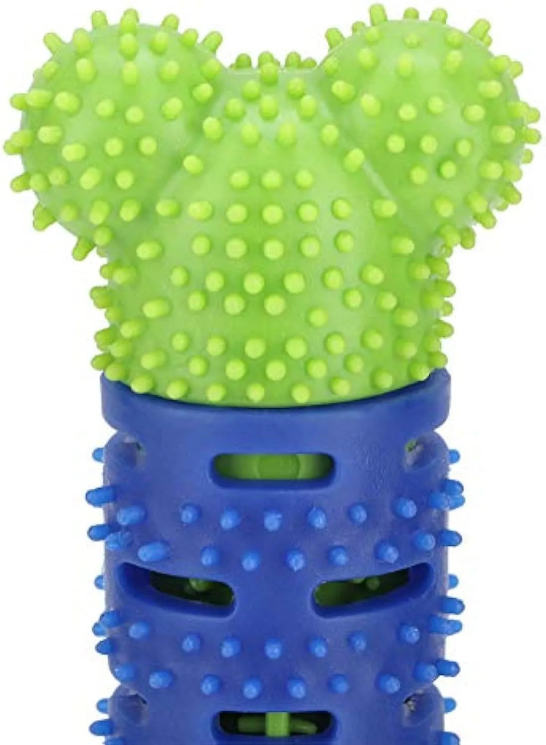 Blue-green silicone dog tooth cleaning stick with brush hair core measuring 25cm long