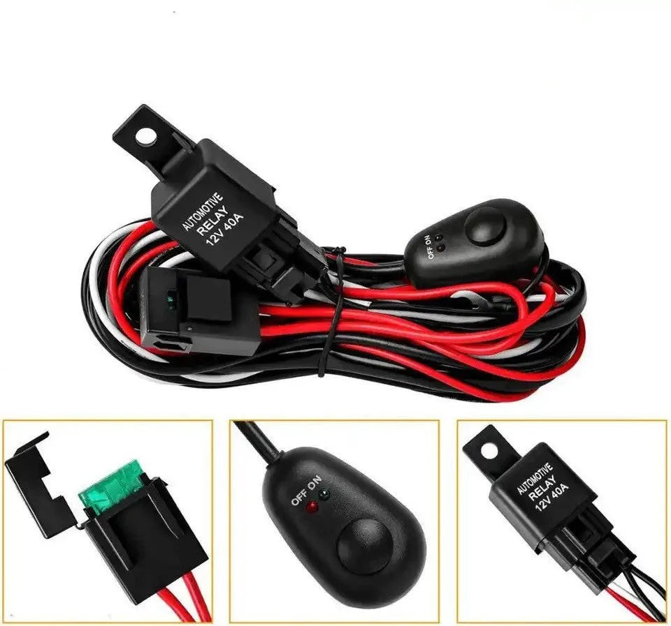 One drag two LED work light wiring harness with 2 metre silicone cable for automotive spotlight installation