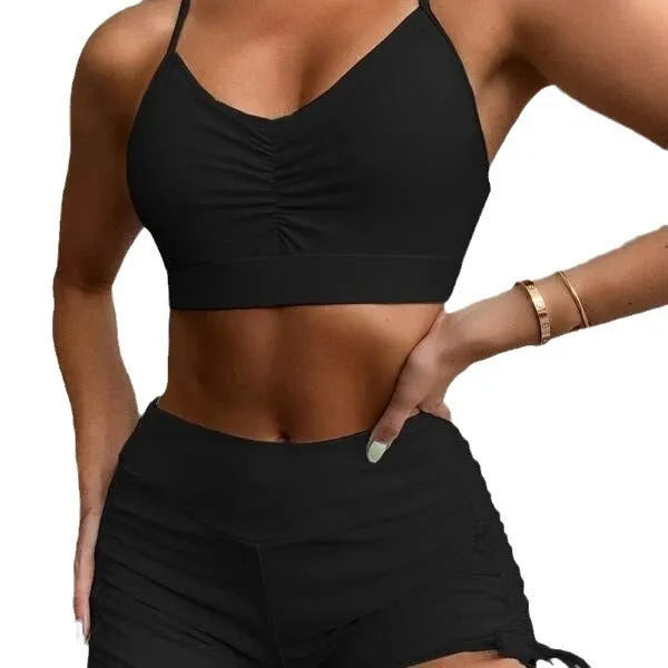 Women's high waist split swimsuit bikini in black or violet colours for swimming activities