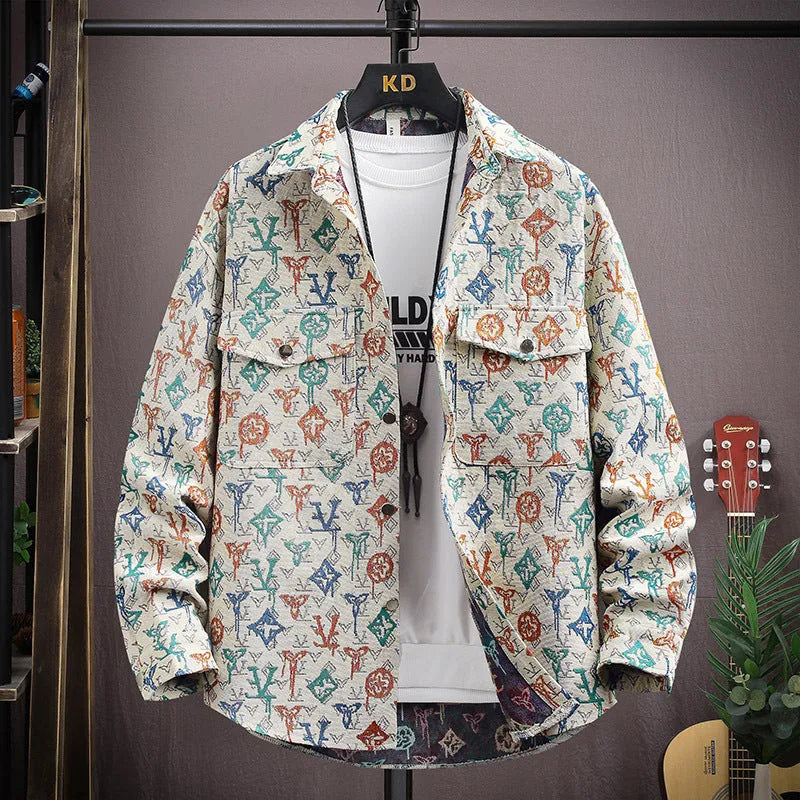 Personality casual lapel shirt coat in straight hem design with long sleeves