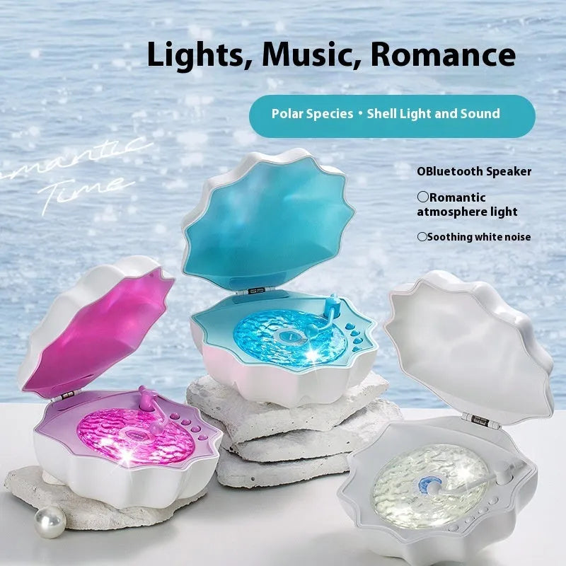 Wireless Bluetooth mini shell light stereo speaker in three colours Aurora Purple Jelly Sea Star Moon White with Wave light