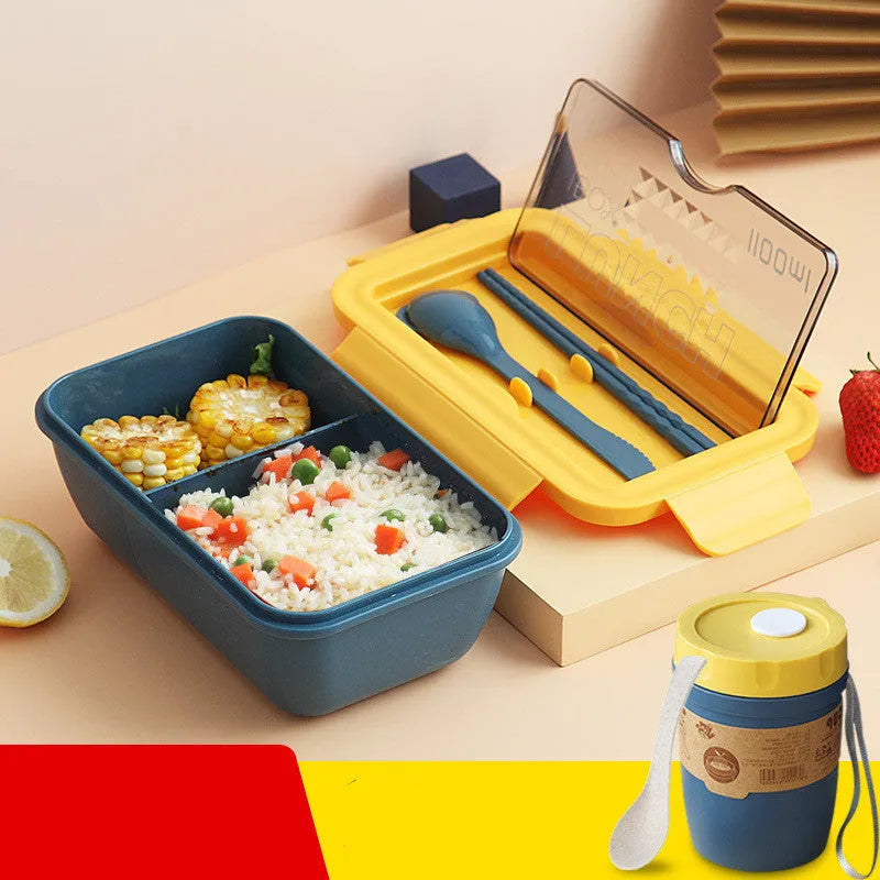 Green four-layer partitioned bento lunch box with heated function in Nordic style.