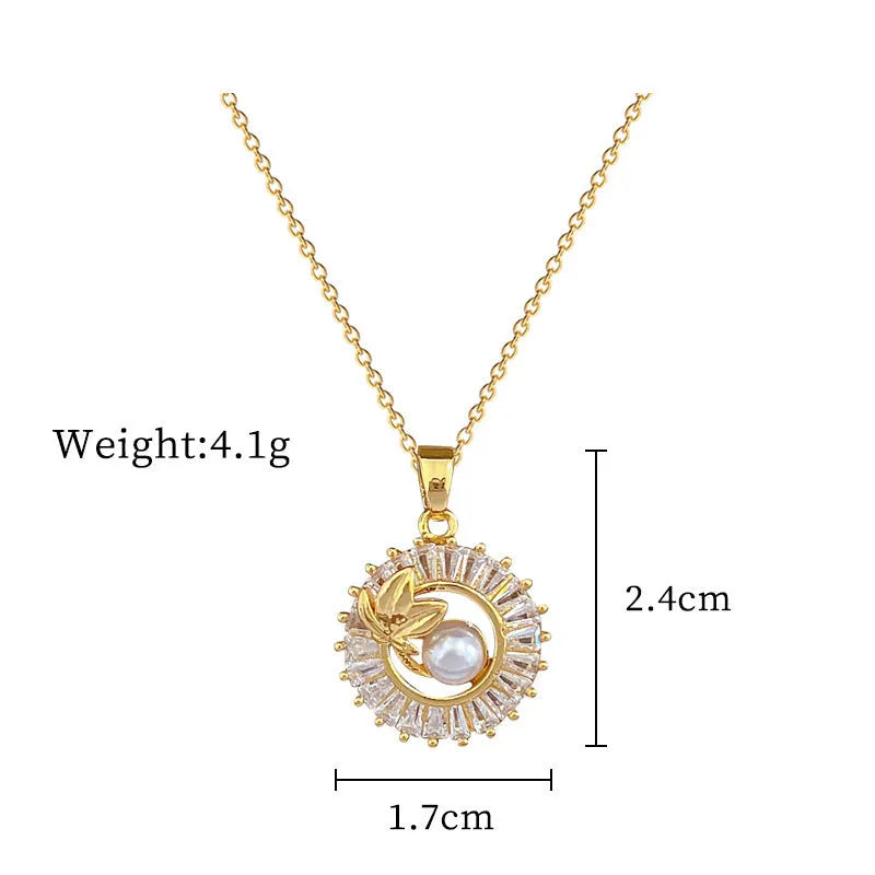 Women's titanium steel necklace with copper leaf pendant and matching geometric design stud earrings