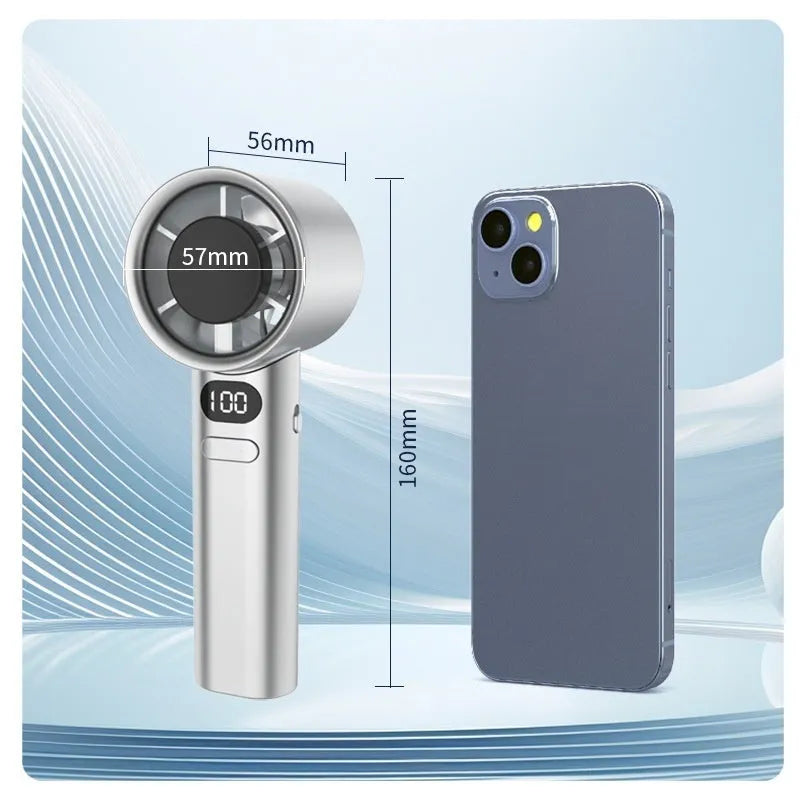 USB handheld fan with variable speed control in Green, Khaki, Silver, or White colour options