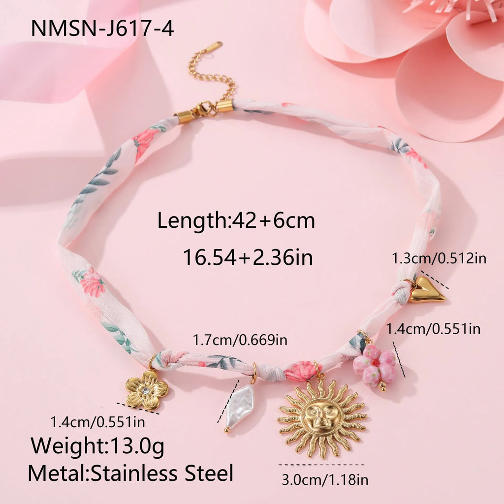 Sun Love stainless steel necklace with 18K gold electroplated heart or sun pendant on adjustable chain