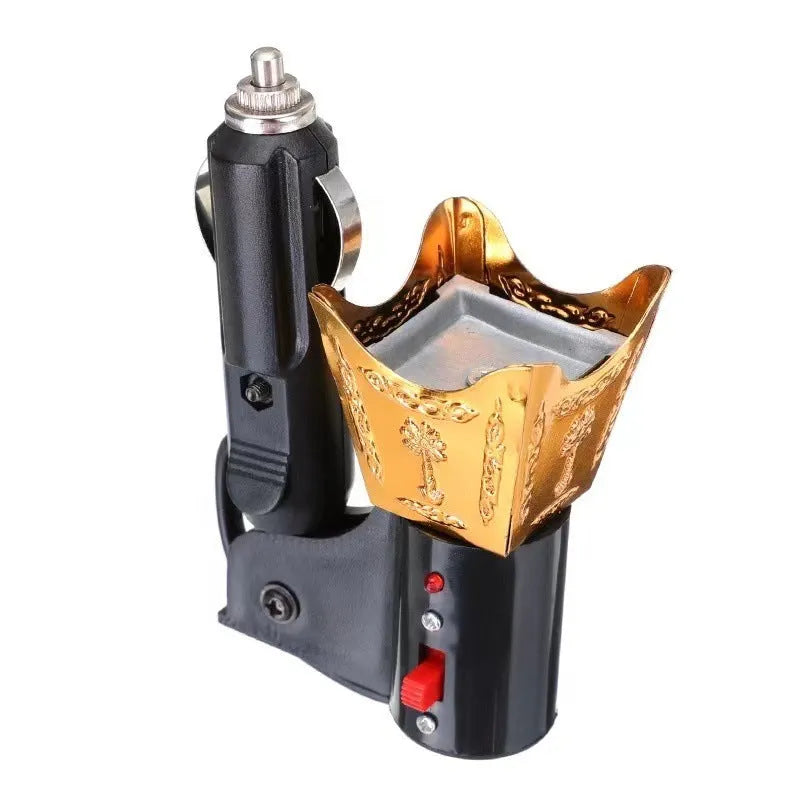 Iron electroplated classical style plug-in incense burner in gold finish with sandalwood cone on top