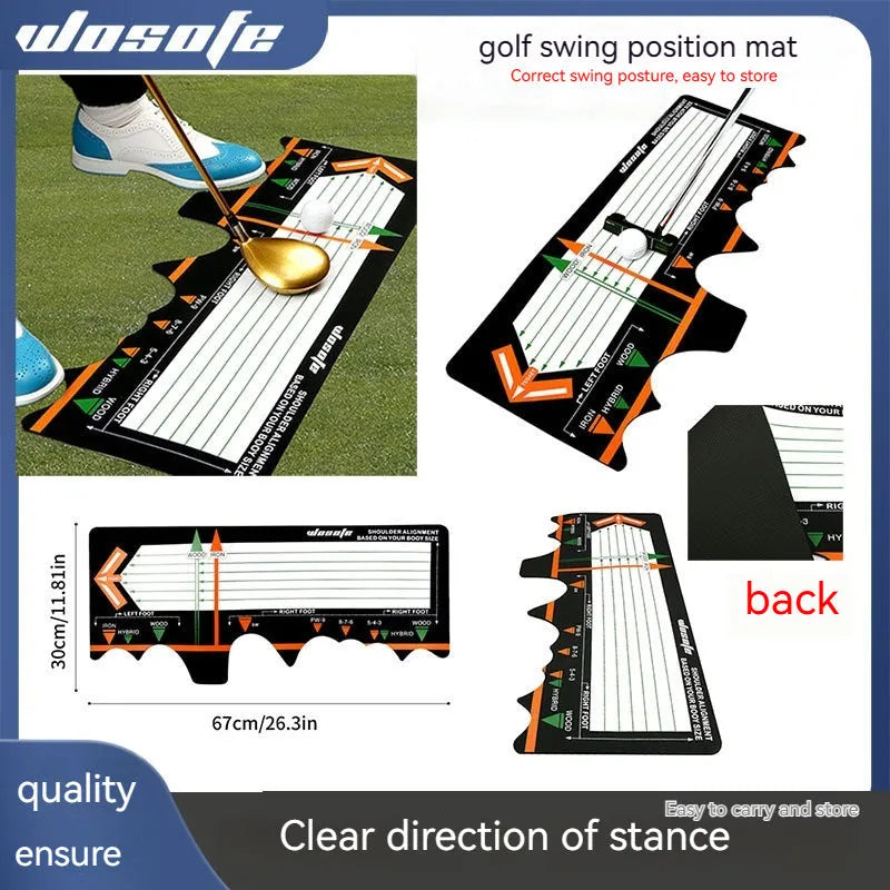 Black neoprene golf swing posture correction pad for stance alignment practice