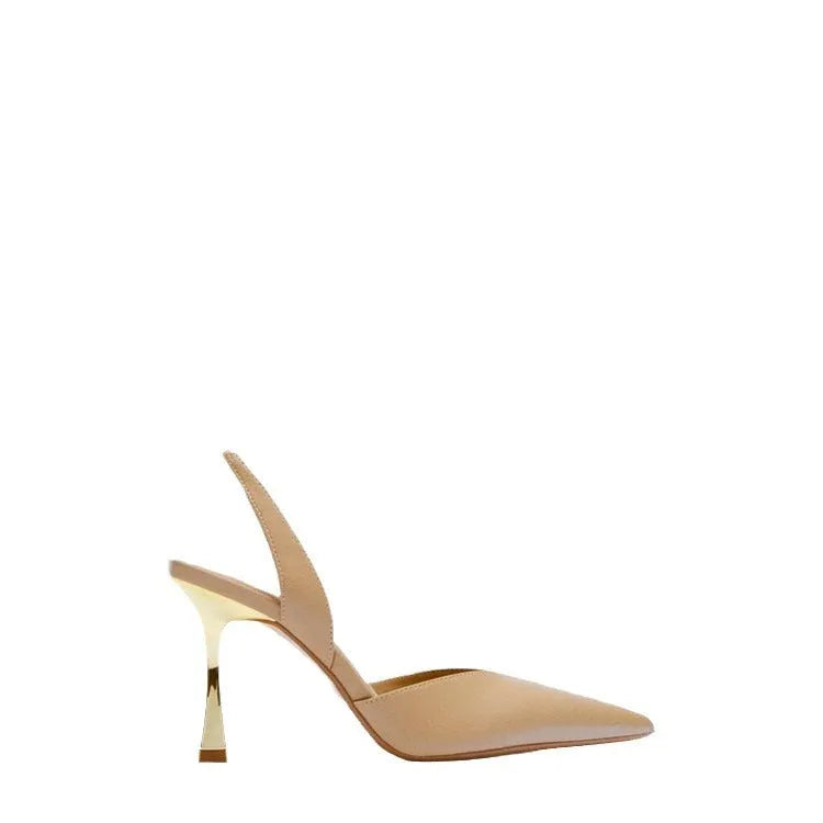Women's pointed patent leather high heels in black or apricot with Korean-style shallow cut design