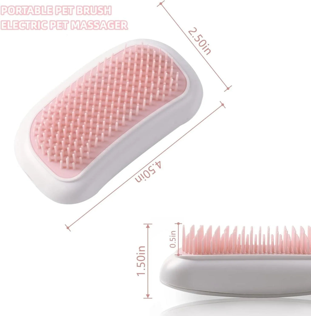 Light pink handheld electric pet massage brush with soft TPE teeth on a white background.