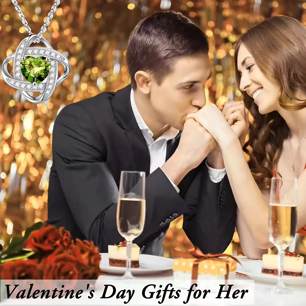 Heart-shaped electroplated necklace with platinum finishes in five colour variations on model