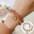 Retro women's bracelet with colour hair crystal and strawberry quartz beads in ethnic style